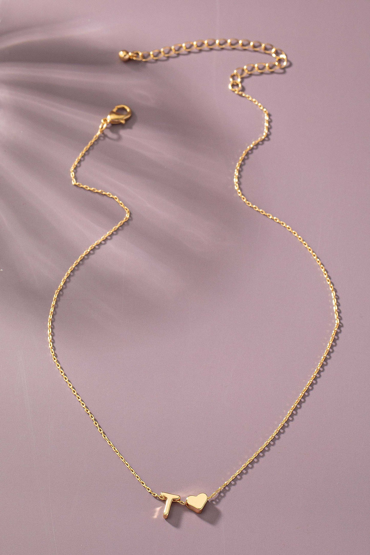 Brass Mini Initial w/Heart Charm Necklace.