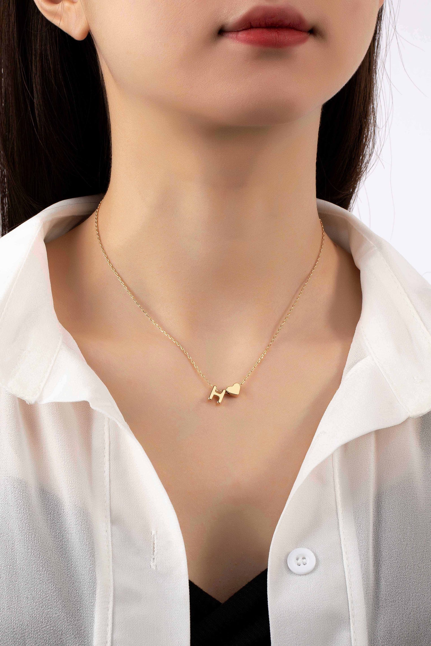 Brass Mini Initial w/Heart Charm Necklace.