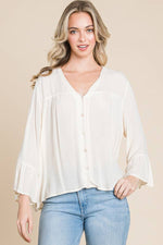 Button Down Ruched Detail Boxy Top.