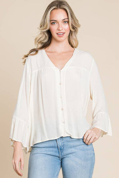 Button Down Ruched Detail Boxy Top
