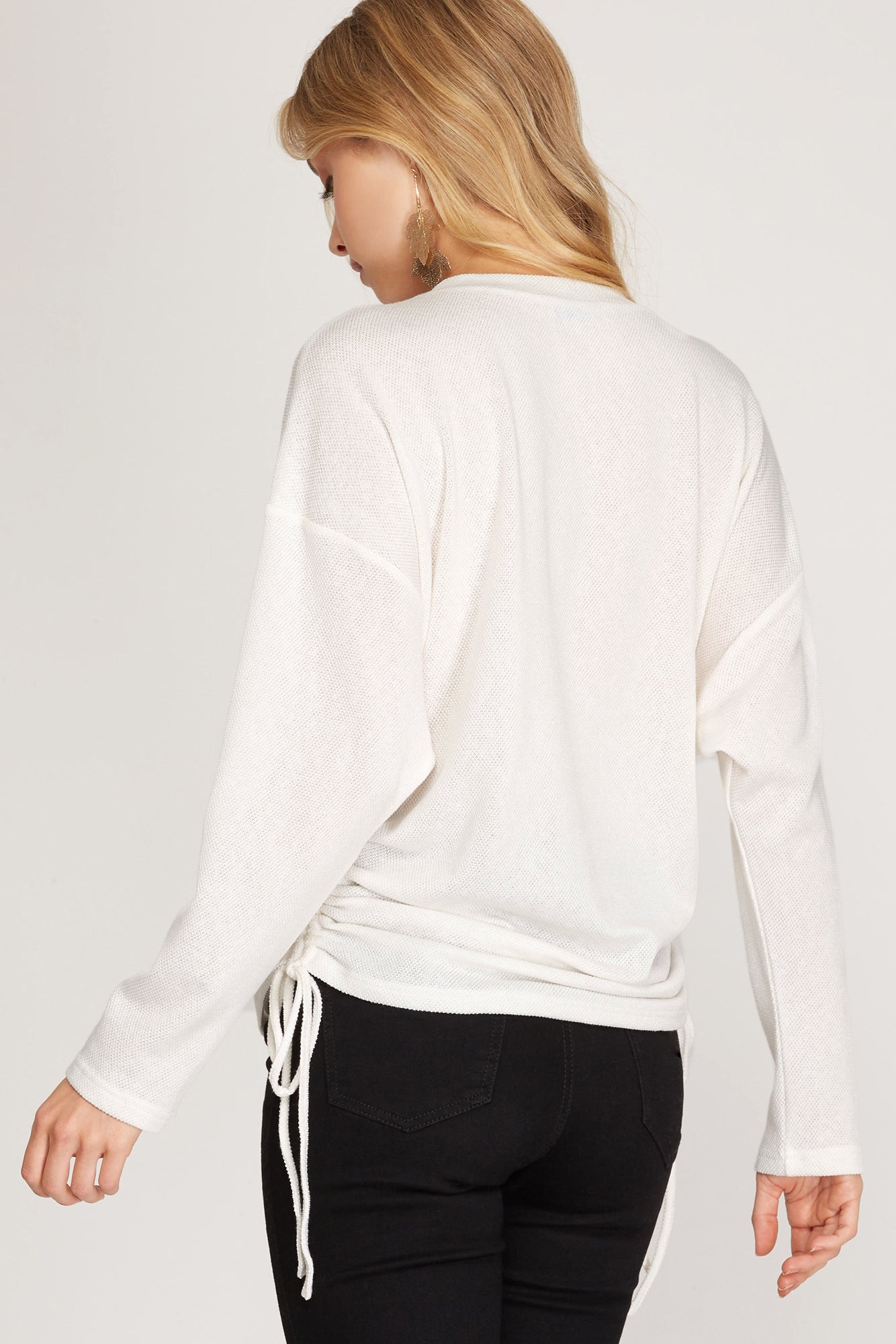 Textured Knit Top w/Ruched Sides