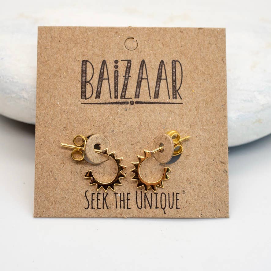 Jagged Huggie Brass Stud Earrings