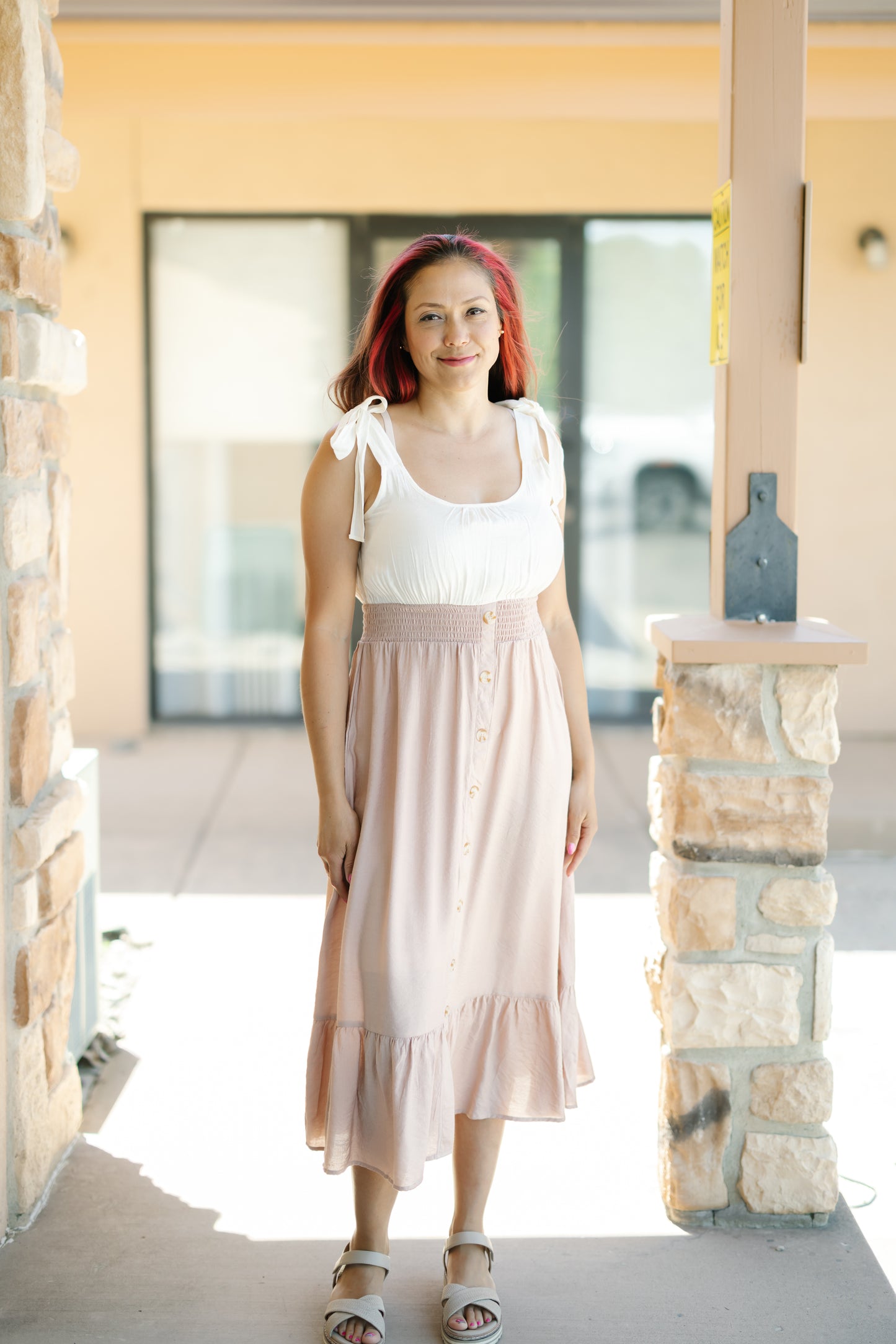 Mixed Media Button Down Maxi Dress