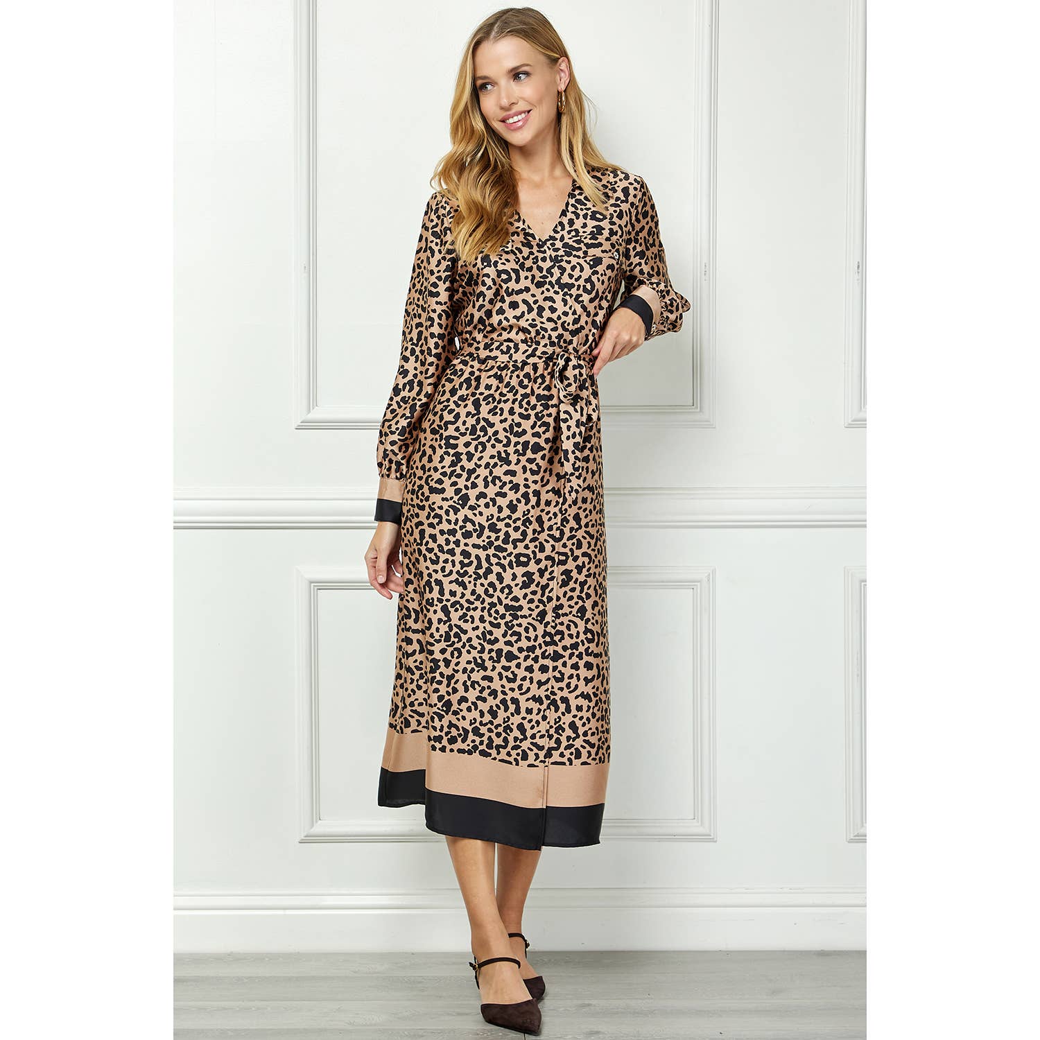 Leopard Wrap Midi Dress / The Emerald Fox Boutique Taupe / XL
