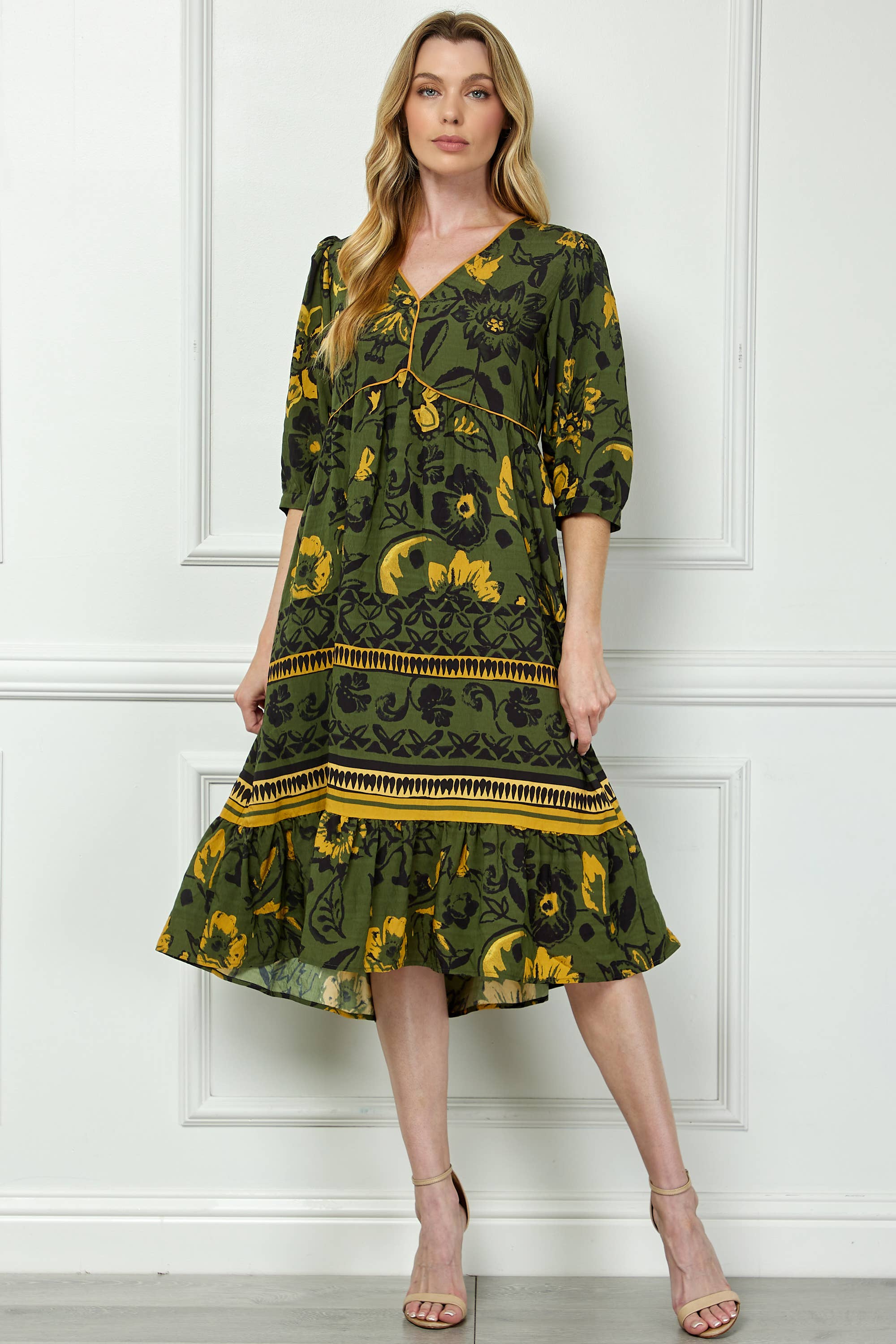 green peasant dress Boho Print / The Emerald Fox Boutique Olive / XL Size:22 USA The Mugler dress from graduationdress from casual to semi