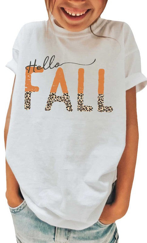 Leopard Hello Fall Girls T-Shirt