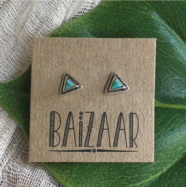 Sterling Silver Turquoise Triangle Stud Earring.