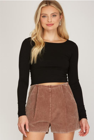 Washed Corduroy Shorts w/Side Pockets