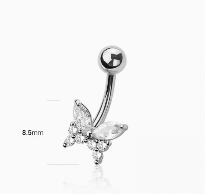 Gold Surgical Steel Multi Cz Butterfly Belly Button Navel Ring