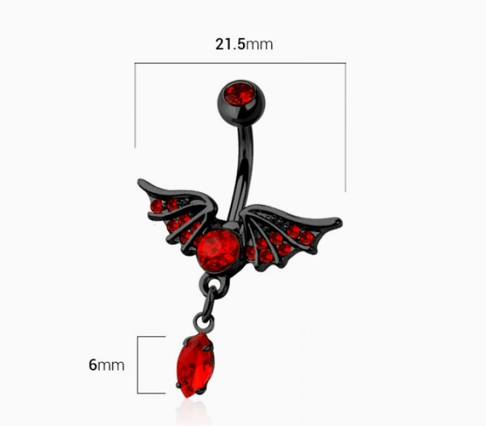 Red Gem Wings Belly Button Navel Ring