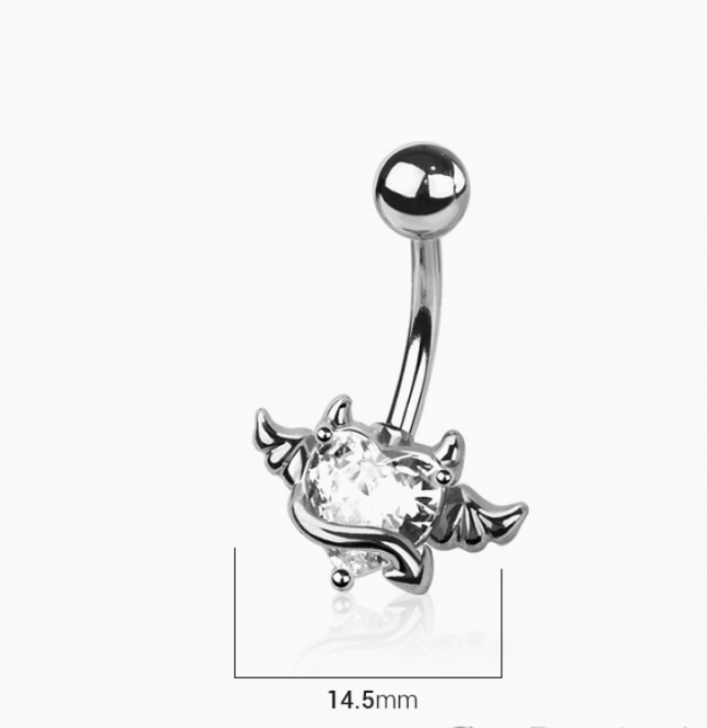CZ Heart Angel Wings Belly Button