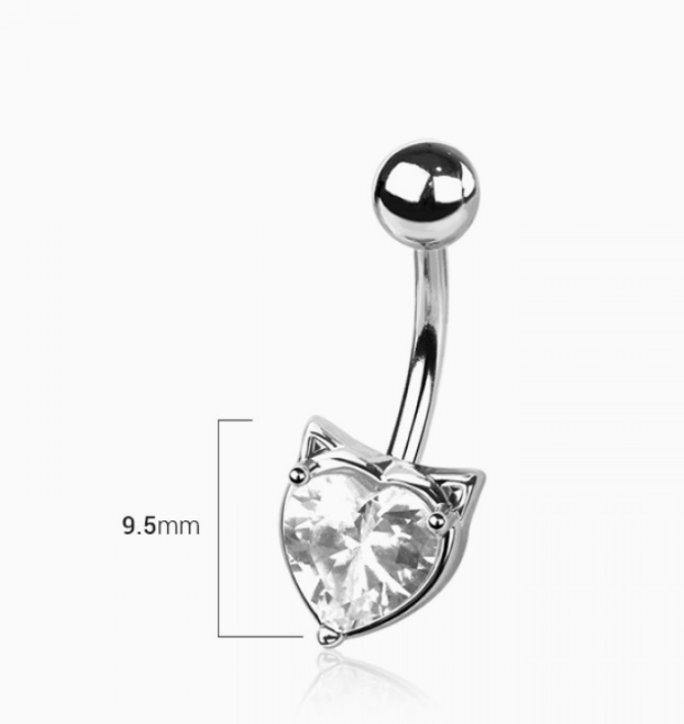CZ Cat Heart Belly Button Navel Ring