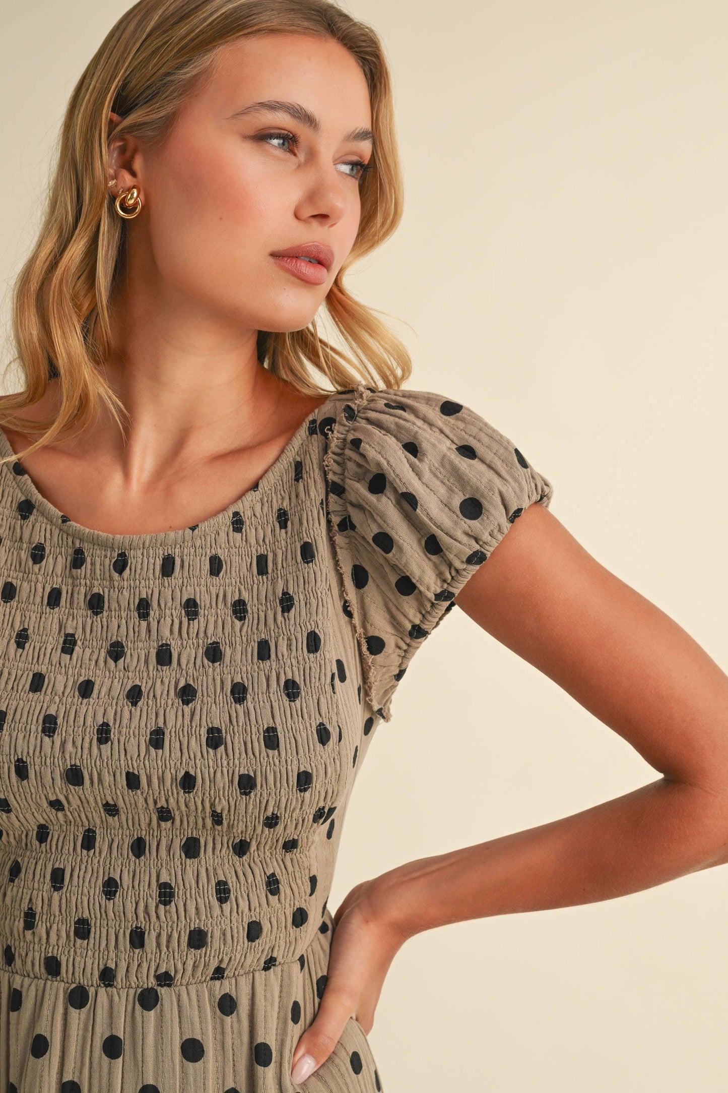 Polka Dot Criss Cross Open Back Smocked Maxi Dress