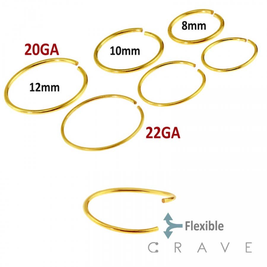 Gold Plated Annealed Hoop Nose Ring 20GA