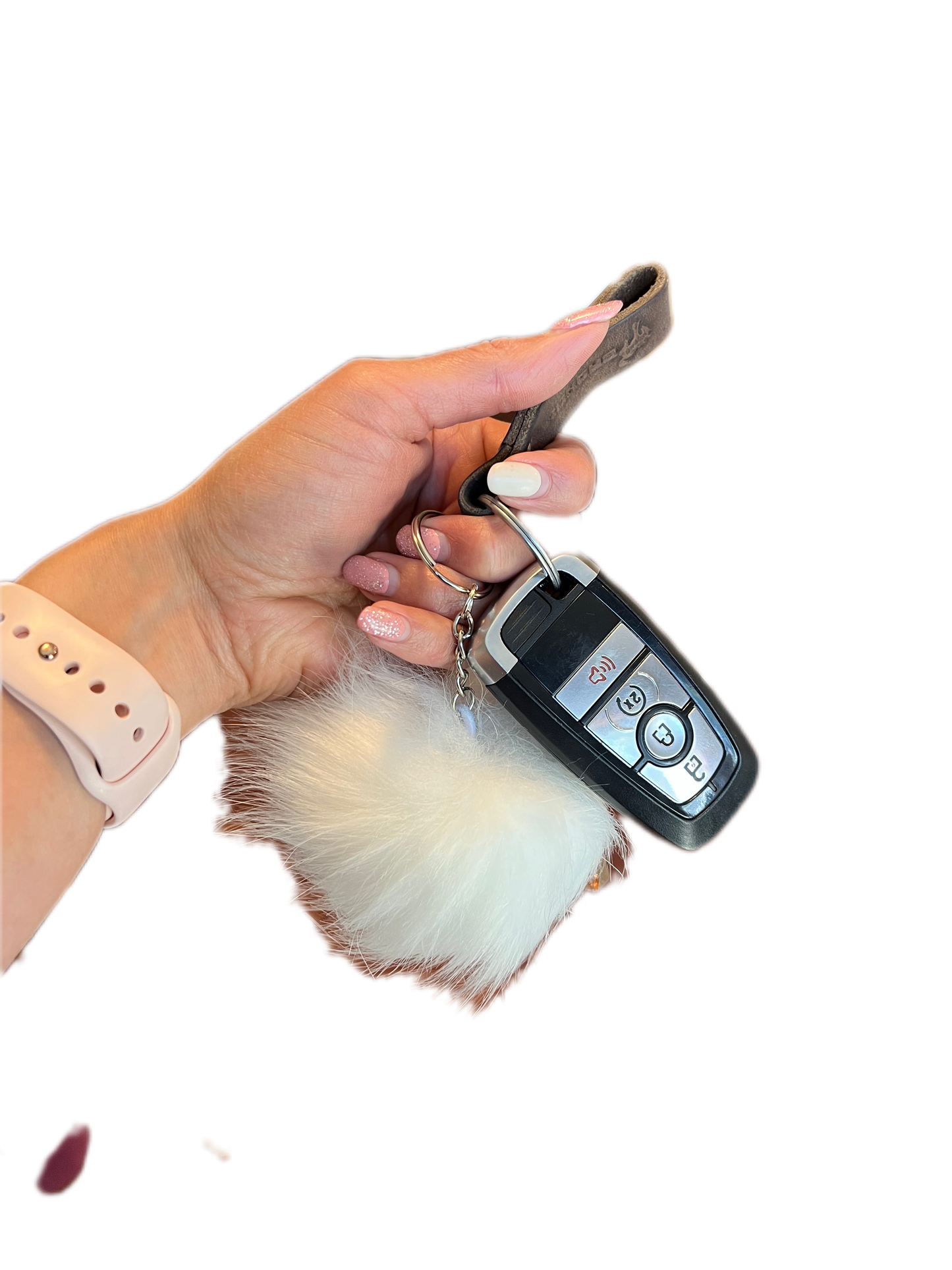 White Pom Pom Keychain.