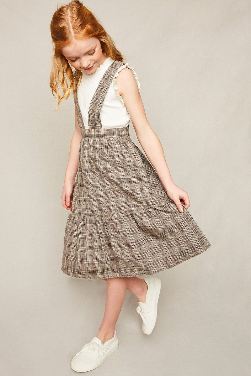 Girls Tiered Glen Check Overall Dress.