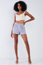 Lavender Circle Print Accordion Pleaded Relaxed Fit Shorts.