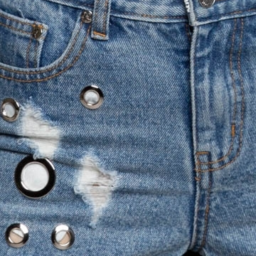 Raw Edge Denim Shorts w/Eyelet Details