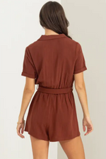 Comfy Cutie Button-Front Belted Romper.