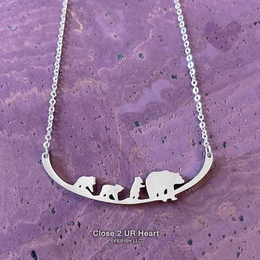 Mother Bear w/3 Cubs Stainless Steel Necklace.