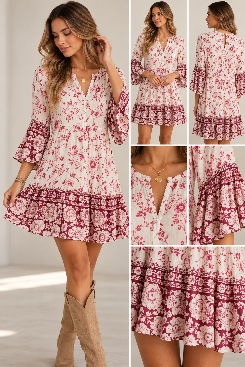 Lucky Brand Floral Bell Sleeve Mini Dress - NWT