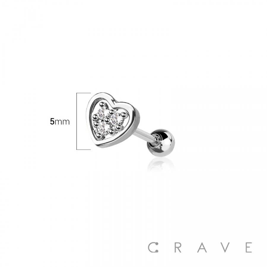 CZ Paved Heart Cartilage Bar