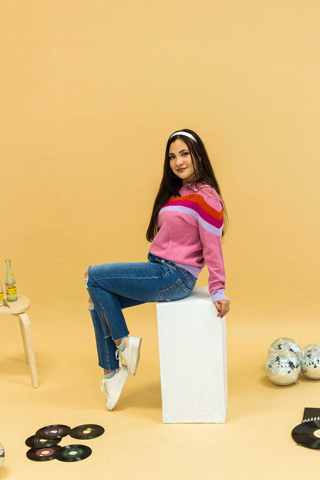 Vintage Vibes Pink Quarter Zip Sweater: Pink / X-Small