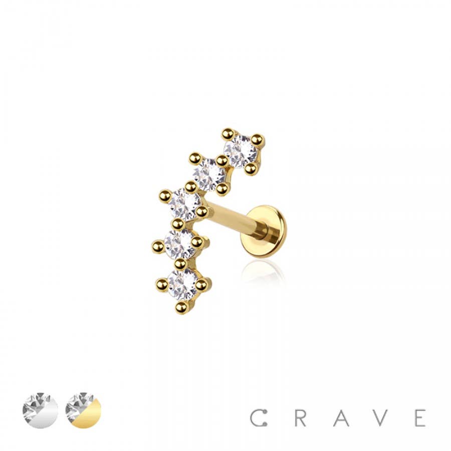 Arch Prong CZ Threadless Push In Labret