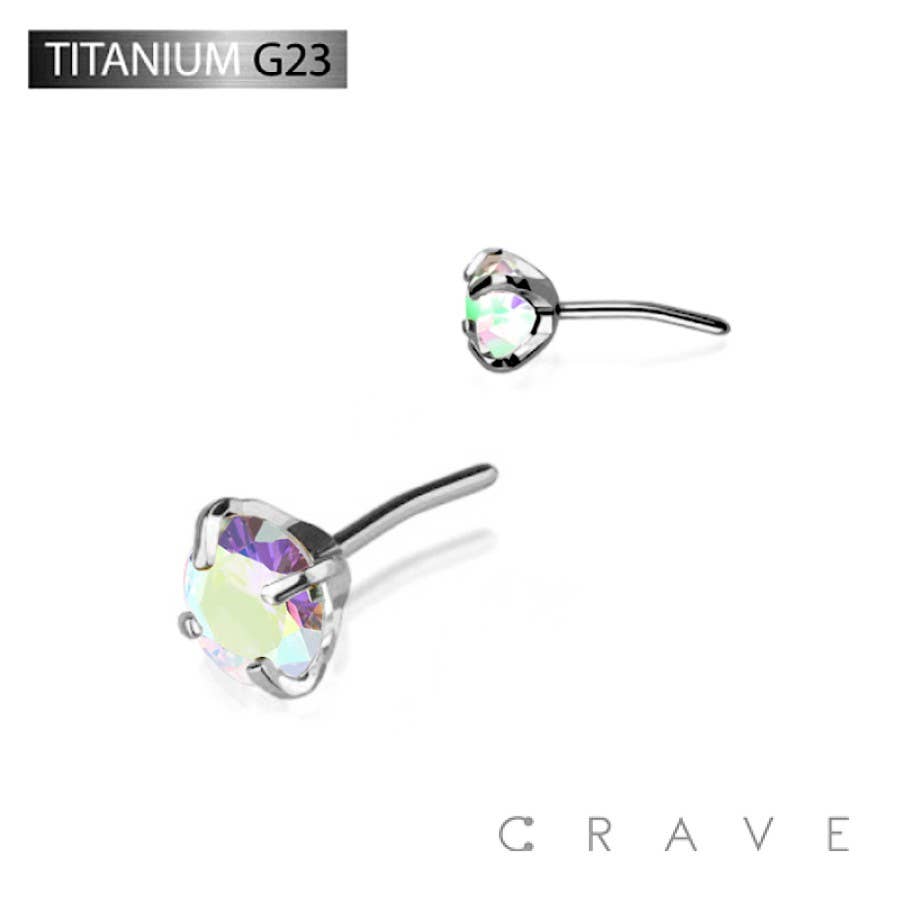 TITANIUM THREADLES PUSH IN CZ PRONG SET TOP PART: 1.5MM||AURORA BOREALIS