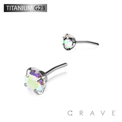TITANIUM THREADLES PUSH IN CZ PRONG SET TOP PART: 1.5MM||AURORA BOREALIS