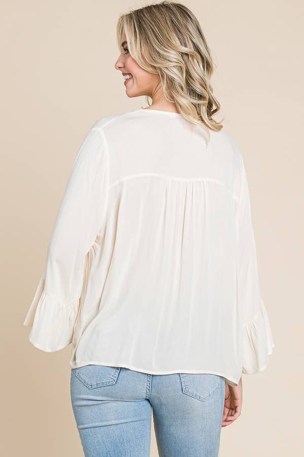 Button Down Ruched Detail Boxy Top.