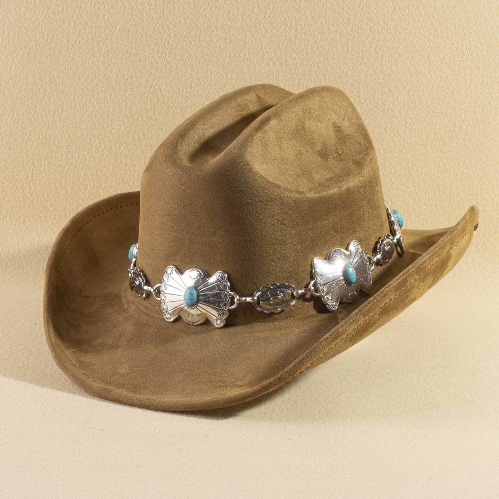 Turquoise Concho Chain Band Western Cowboy Hat