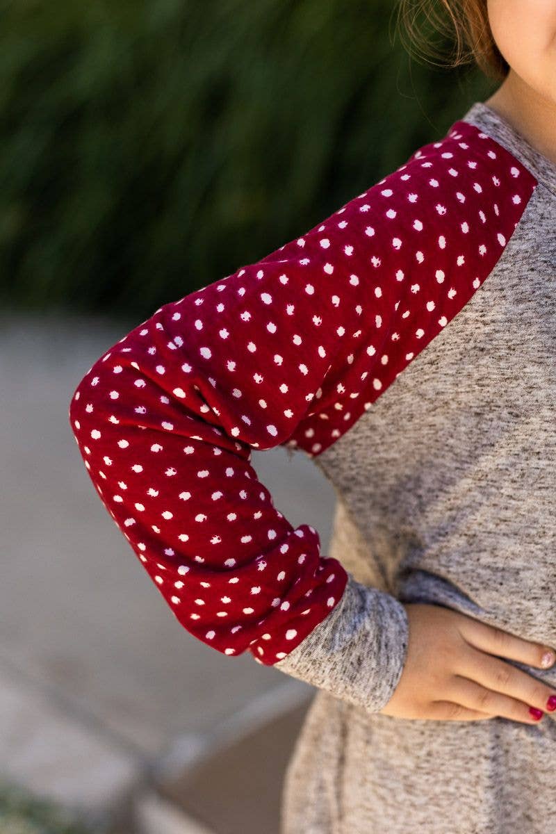 Girls' LS Tee with Polka Dot Print Sleeves