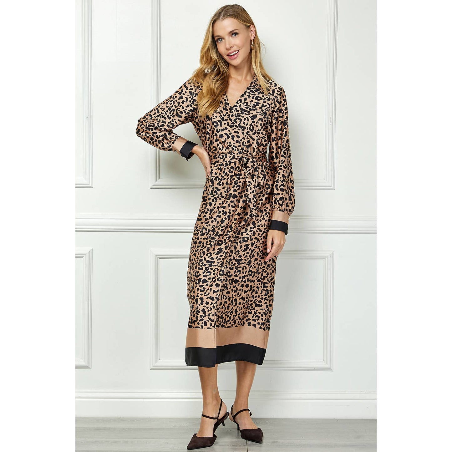 Leopard Wrap Midi Dress