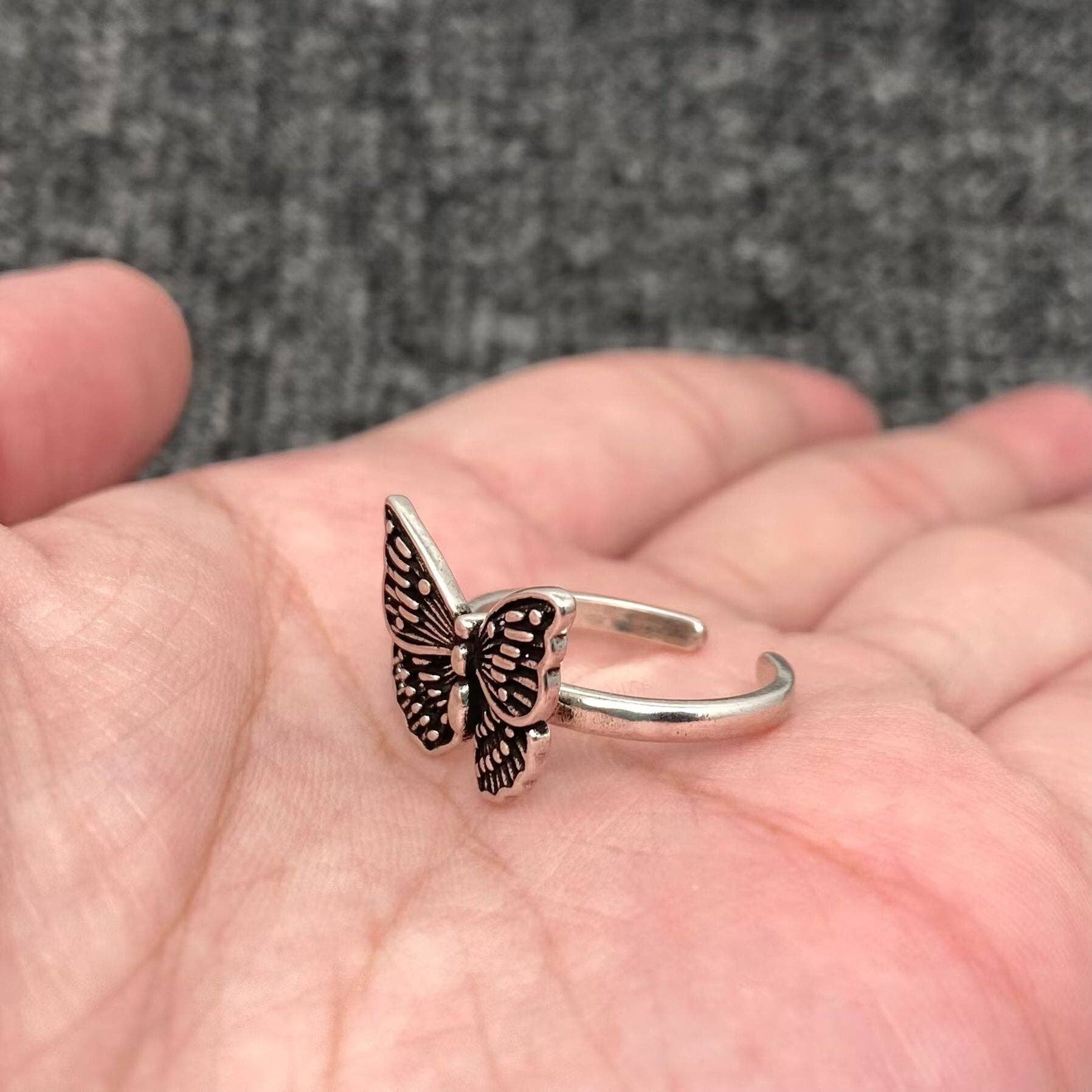 Antique-Inspired Silver Butterfly Adjustable Ring
