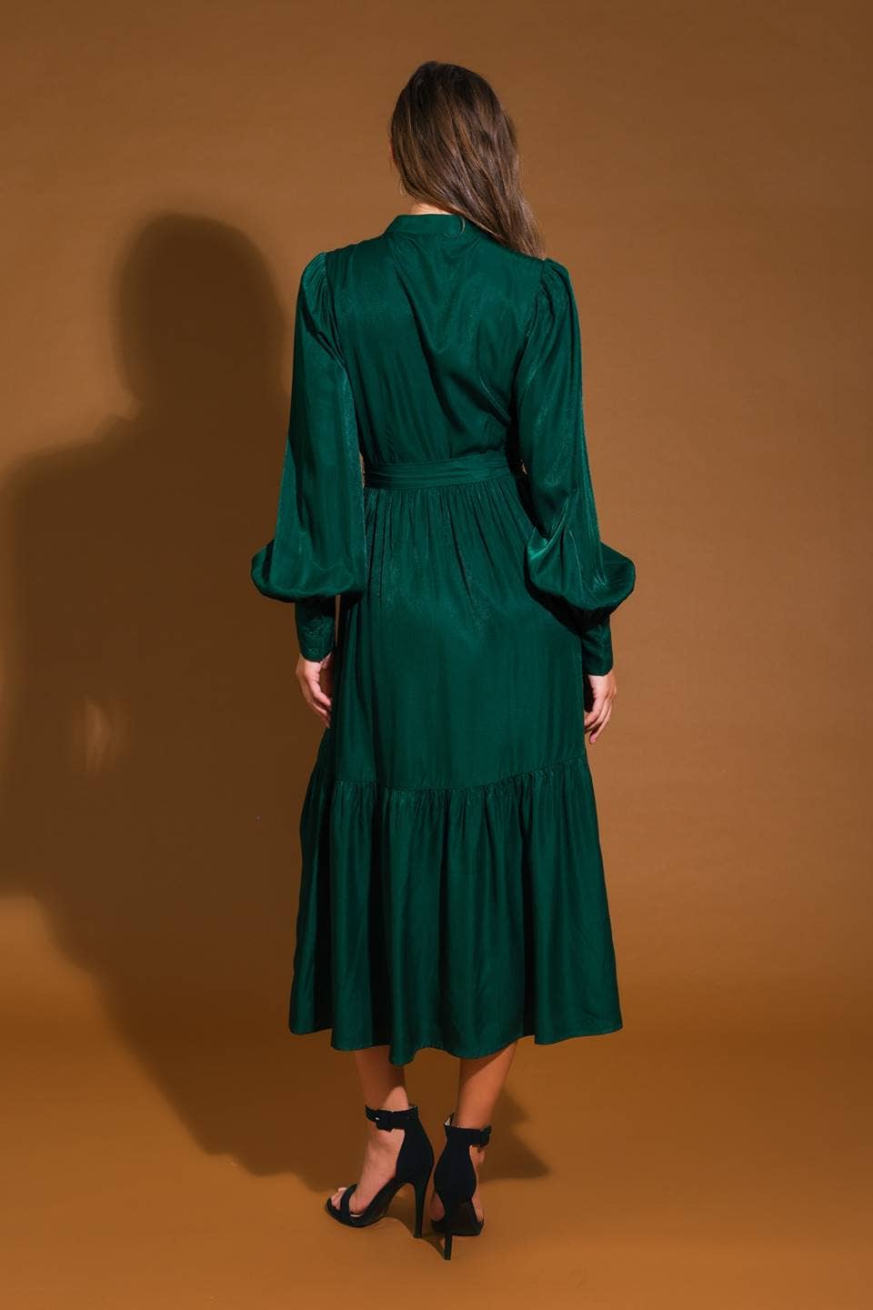 Emerald Grace Woven Midi Dress