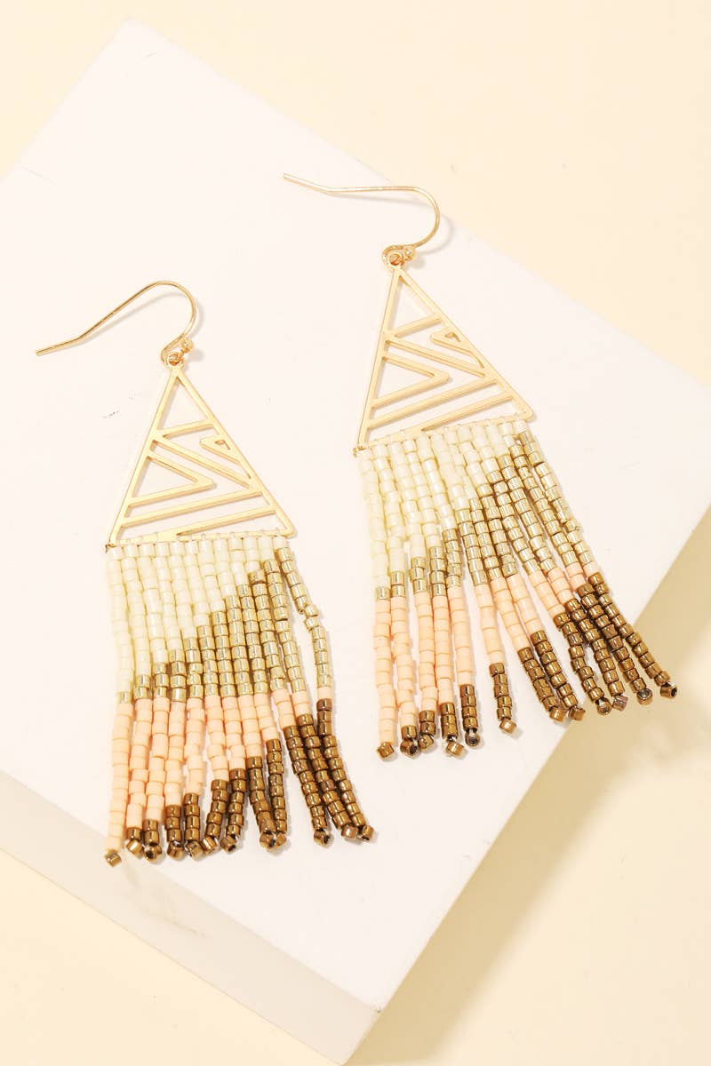 Intricate Triangle Beaded Fringe Earrings