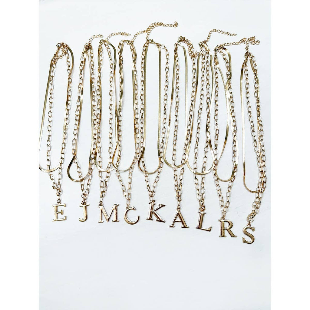 Gold Double Layered Initial Pendant Necklace