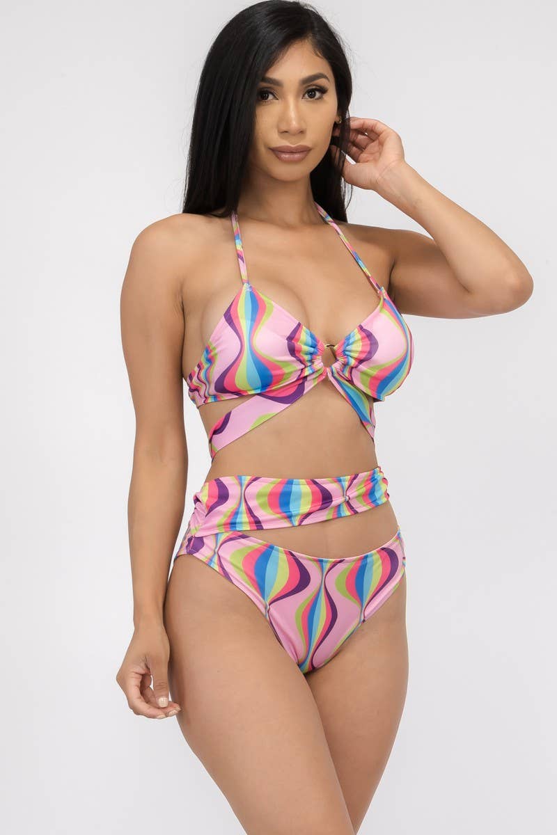 2 PC Swirl Print Halter Bikini Set