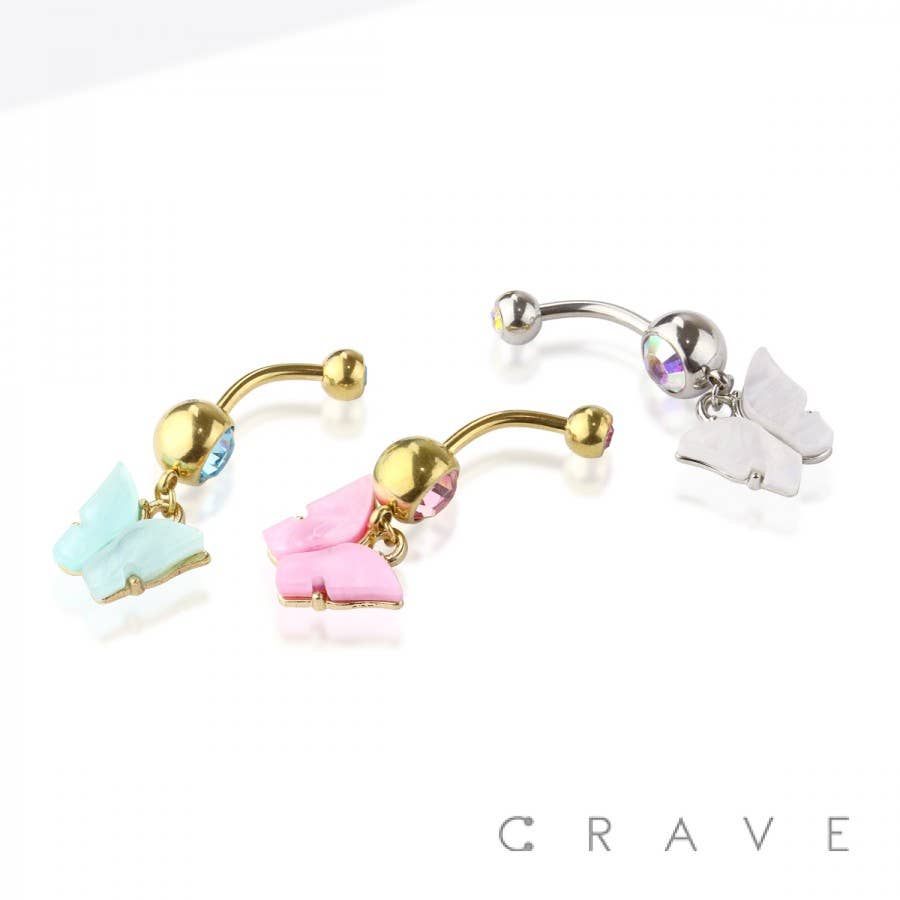 Acrylic Butterfly Dangle Navel Ring 
