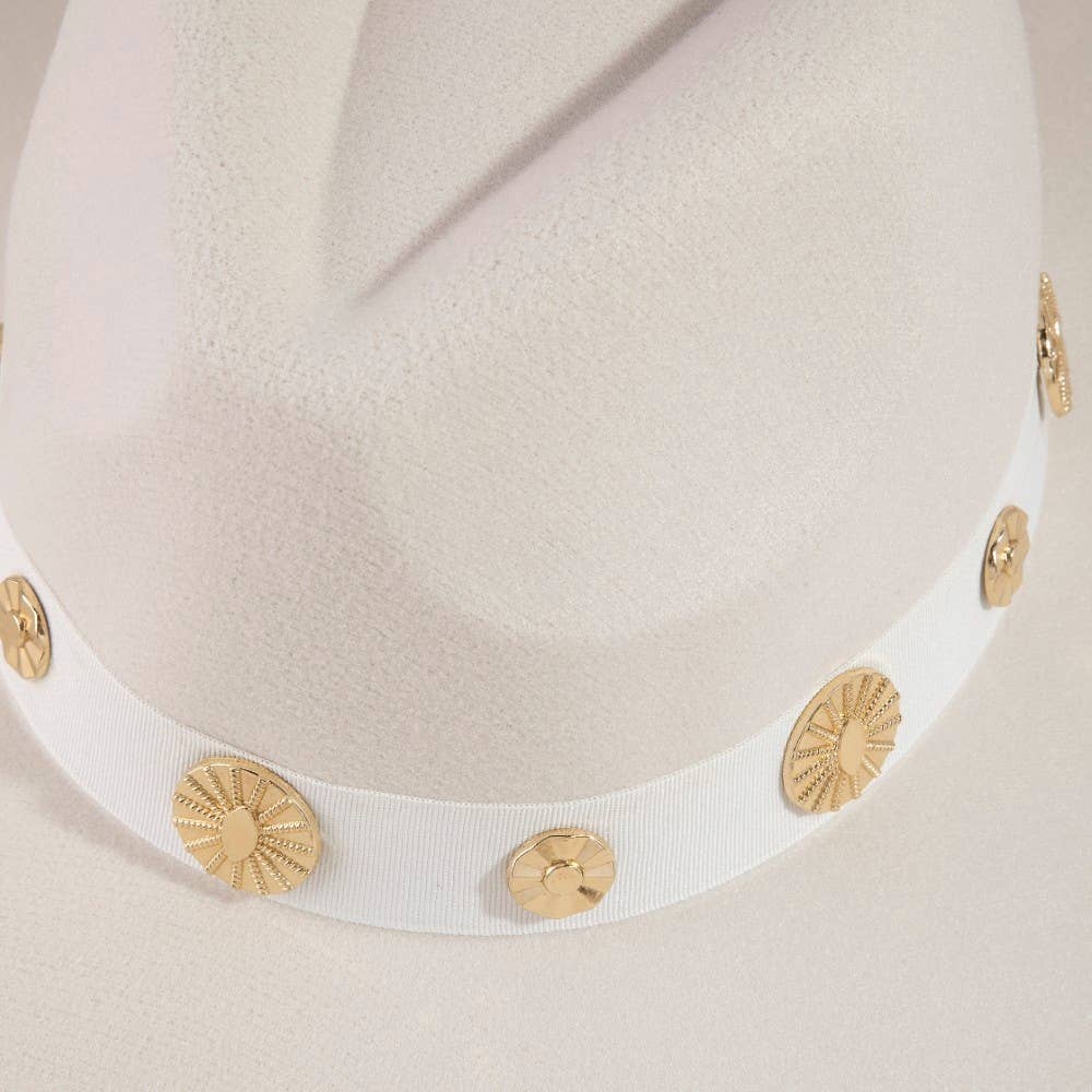 Gold Sun Concho Band Wide Brim Felt Hat