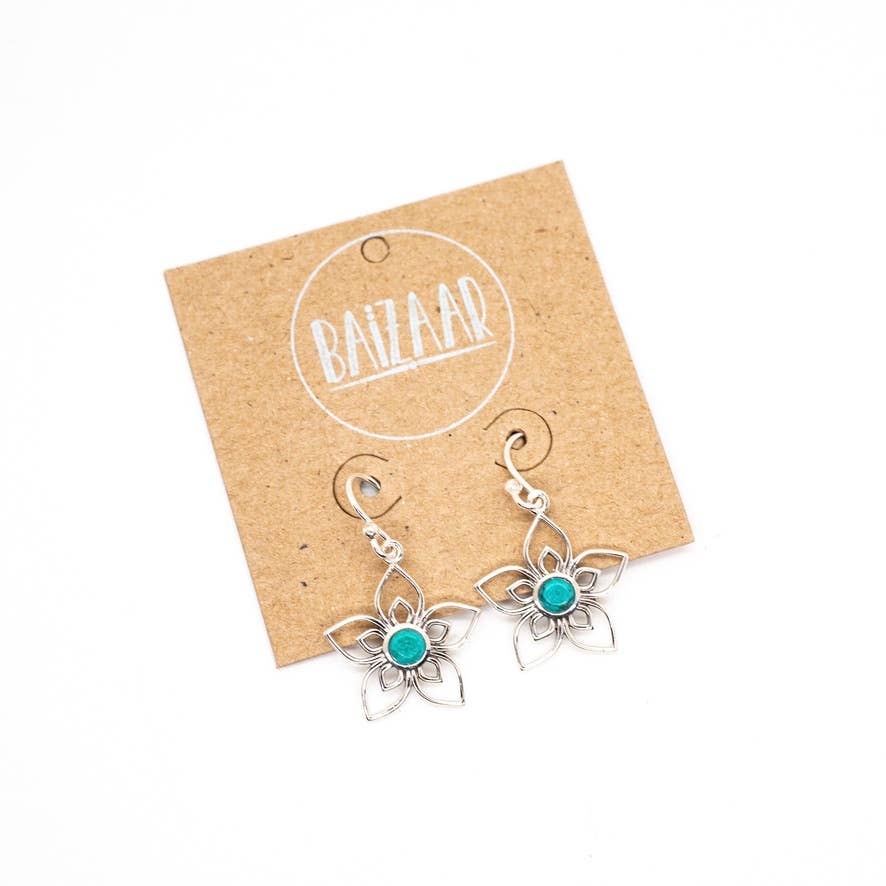 Sterling Silver Turquoise Flower Earring