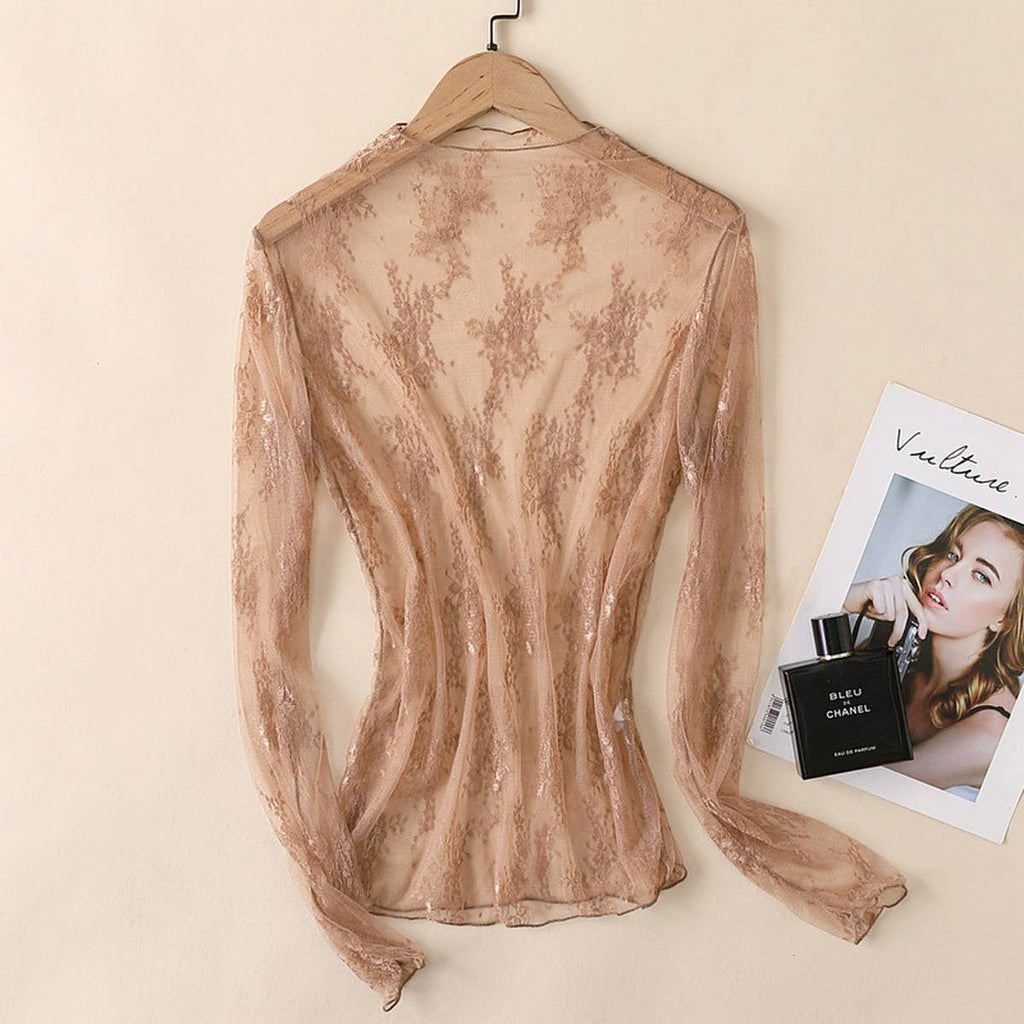 Sexy Mesh Blouse - Long Sleeve Lace