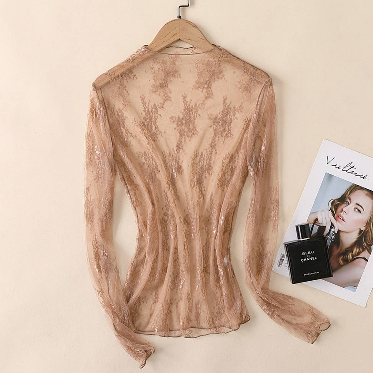 Sexy Mesh Blouse - Long Sleeve Lace