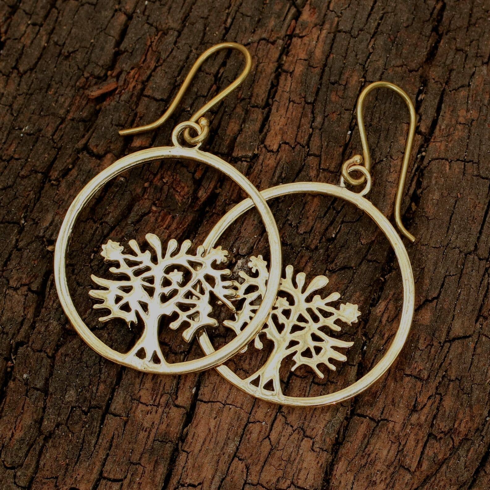 Brass Tree of Life Earrings
