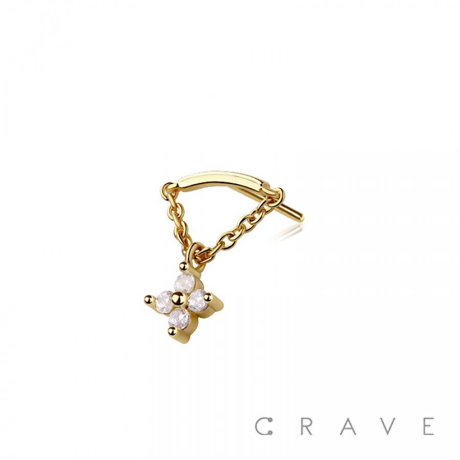 Cross Flower Chain Dangle Threadless Push In Labret