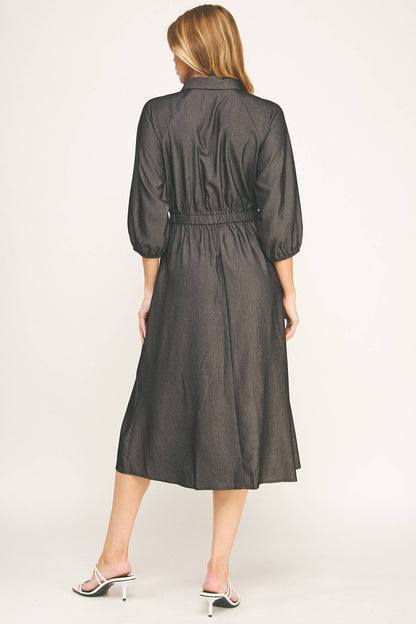 Chloe Chambray Button Down Midi Dress