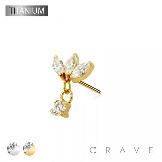 Titanium Threadless Push In Triple Marquise