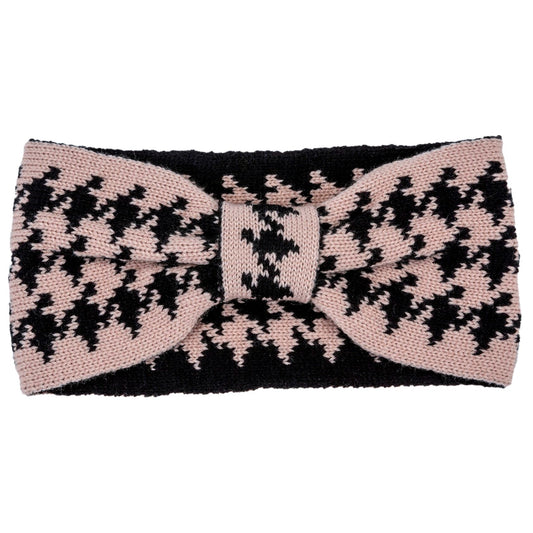 Houndstooth Knitted Crochet Ear Warm Headband.