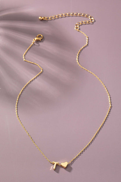 Brass Mini Initial w/Heart Charm Necklace.